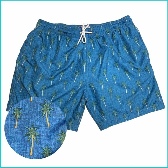 Blue Palm Tree Bathing Suit Swim by Trunks Surf & Swim Co Swim Shorts - Picture 1 of 5